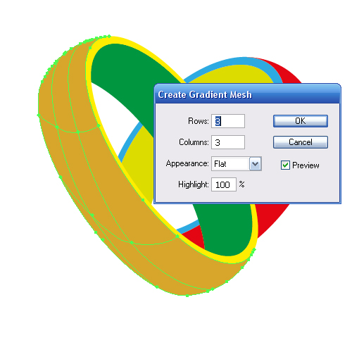  Object Create Gradient Mesh and set the number of Rows and Columns