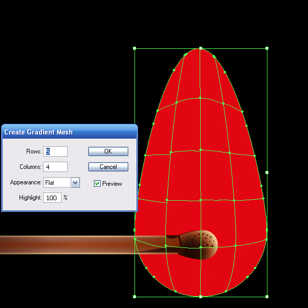 Как создать горящую спичку используя Gradient Mesh *